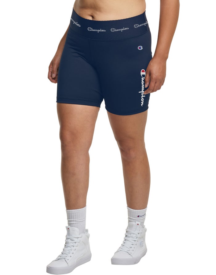 Champion Womens Shorts NZ - Plus Authentic Bike Script Logo 7 Navy ( 9750-VOLNE )